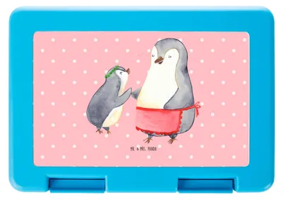 Produktbild von Mr. & Mrs. Panda Lunchbox Pinguin mit Kind - Rot Pastell - Geschenk, Snackbox, Vorratsdose, Mama, Muttertag, Bentobox, Pinguine, Familie, Mutter, Frühstücksbox, Bento Box
