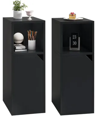 Schmales Nachtkästchen 2er-Set, Beistelltisch, 24x29x62 cm, Schwarz