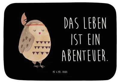 Produktbild von Mr. & Mrs. Panda duschmatte Eule Federschmuck - Schwarz - Geschenk, Duschvorleger, Badvorleger, Badteppich, Entspannt, Owl, Badläufer, Abenteuer, Dekoration, Badematte