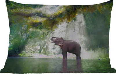Produktbild von MuchoWow® Outdoor Kissen - Dschungel - Elefant - Wasser - 50x30 cm - Wetterfest - Lounge Kissen - Sofa kissen - Wohnzimmer Dekoration