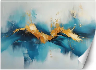 Produktbild von Vlies fototapete Türkisfarbene Abstraktion mit Gold 450x315 cm Feeby Blau inkl. Kleber einfache Montage
