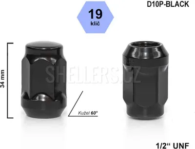 Obrázek produktu pro Kolová matice 1/2" 20 UNF, kužel zavřená, klíč 19 mm, D10P-BLACK, výška 34 mm