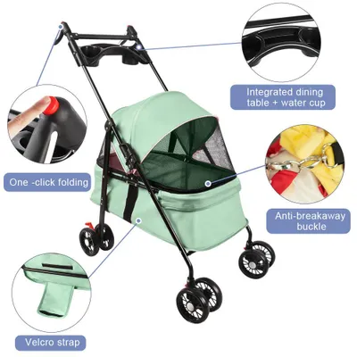 Immagine prodotto di Carrito per cani – Passeggino pieghevole per animali domestici, fino a 15 kg, con portabicchieri, realizzato in tessuto Oxford