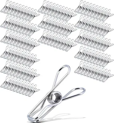 Produktbild von 140 Stück Metallklammern - rostfreier Stahl - Metallklemmen - Silber - Camping-Kleidungslinie - Snack-Abdichten - Handtuch Kleidung Socken