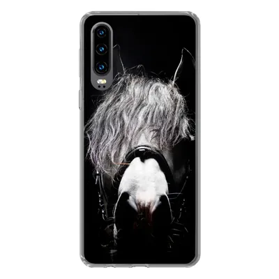 Produktbild von MuchoWow® Handyhülle Schutzhülle Hülle für Huawei P30 Pferd - Porträt - Schwarz - Weiß Silikon Softcase Handy Hülle - Kartenbesitzer