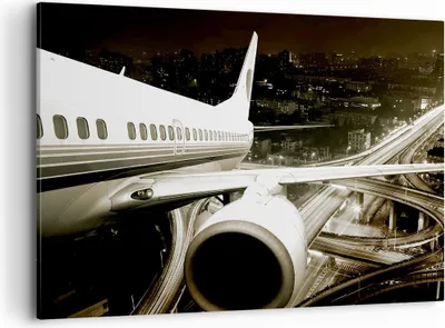 Produktbild von Bild auf Leinwand - Leinwandbild - Flugzeug Straßen Stadt - 100x70cm - Wand Bild - Wanddeko - Leinwanddruck - Bilder - Kunstdruck - Wanddekoration - Leinwand bilder - Wandkunst - AA100x70-0180