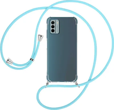 Produktbild von Handykette Backcover-Schutzhülle mit Band (Metall silberfarben) für Nokia G22 (6.5'') - himmelblau