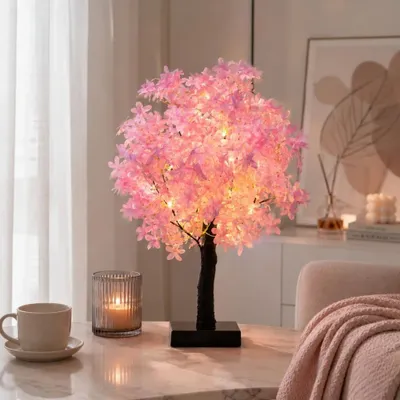 Produktbild von LED-Kirschblütenbaum in Rosa, dekorative Tischleuchte mit warmem Licht für Schlafzimmer und Nachttisch, Warm white, Pink