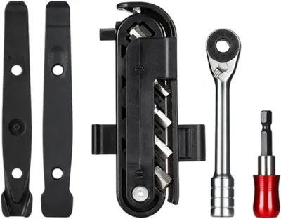 Productafbeelding van Fietsreparatieset - Bandengereedschap - Onderhoud Onderweg - Tweerichtingsratelkop - 134 cm Lengte - Aluminiumkleur