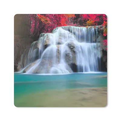 Produktbild von MuchoWow® Mauspad Mousepad Wasserfall - Bäume - Rot - Landschaft - Natur 20x20 cm - Mousepads - Maus Mat - Pad - Mausunterlage - Desk Mat - Bureauartikeln