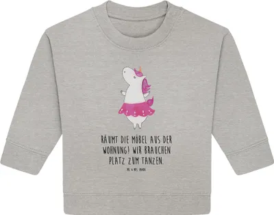 Produktbild von Mr. & Mrs. Panda Organic Baby Pullover Einhorn Ballerina 12. - 18. Monat - Heather Grey - Geschenk, Geburtstag, Party, Lebensfreude, Unicorn, Wohnung, Bullover