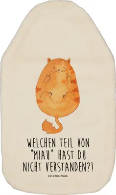 Produktbild von Mr. & Mrs. Panda Wärmflasche Katze Mittelfinger - Weiß - Geschenk, Kater, Wärmekissen, Wärmflaschen, Cats, mit Bezug, Bettflasche, Mietze, Flauschige, Katzen, Cat
