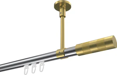 Produktbild von Interdeco Innenlaufstange / Gardinenstange mit Innenlauf Chrom / Messing-Optik, Typ Sonette Mavell (Zylinder Bicolor) Deckenmontage, 20 mm Ø 1-läufig, 420 cm