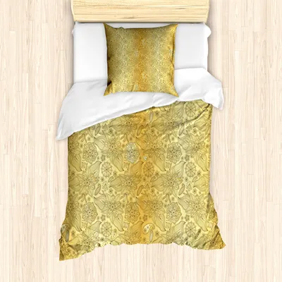 Produktbild von ABAKUHAUS Mandala Mantele, blühend Paisley, Milbensicher Allergiker geeignet mit Kissenbezügen, 135 cm x 200 cm - 80 x 80 cm, Gelb und Hellgelbe