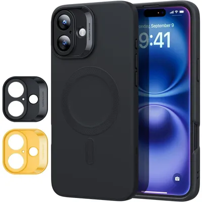 Produktbild von Hülle für iPhone 16 mit MagSafe, Silikon, Schwarz, Stoßfest, Displayschutz