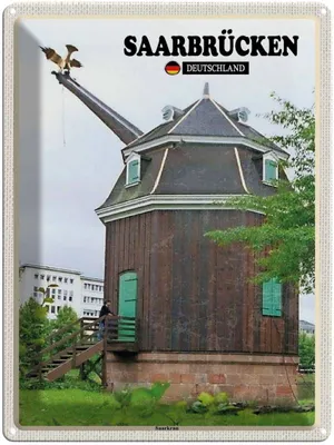 Produktbild von vianmo Blechschild 40x30 cm Saarbrücken Saarkran Bildmotiv Reisemotiv Abenteuer Reisen