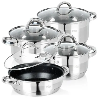 Immagine prodotto di Vilde | Set da cucina 4 pezzi - con coperchi in vetro - Pentole 1,75 / 3,4 / 5,8 L - Padella 3,1 L - INOXCELLENT