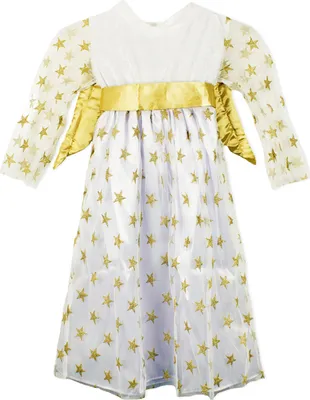 Produktbild von Kinder Engelskostüm "Sternen Engel" mit Flügeln - Samtkleid Weiß Gold Größe: 98