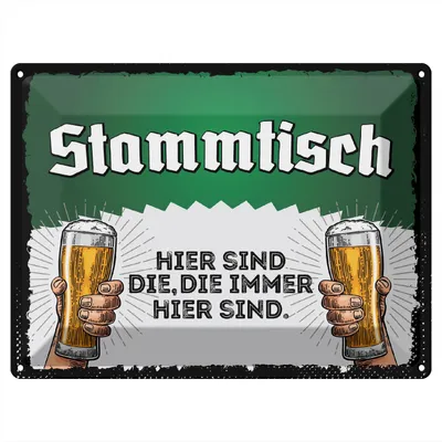 Produktbild von Blechschild Wandbild in : Brillante Farben, Größe 30 x 40 cm Motiv Blechschild Hinweis 30x40 cm Stammtisch Weizen Biergläser Deko Schild