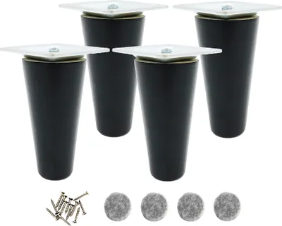 Produktbild von Holzfuß für Möbel, 9 cm, gerade, schwarz lackiert, Set mit Montagezubehör, Buche, stabil und modern