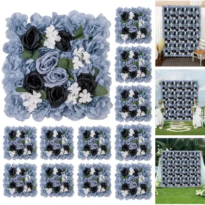 Zdjęcie produktu dla Panel ścienny z motywem kwiatów - 3D, róże - zestaw 12 sztuk, dekoracja ścienna - 38 x 38 cm, sztuczne róże - idealne do dekoracji ścian na wesele, imprezę lub do domu - kolor niebieski