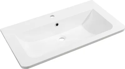 Produktbild von FACKELMANN Gussmarmorbecken LUXOR mittig / Waschtisch aus Gussmarmor / Maße (B x H x T): ca. 80 x 14,5 x 48,5 cm / hochwertiges Waschbecken fürs Badezimmer und WC / Farbe: Weiß / Breite: 80 cm