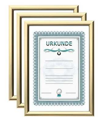 Produktbild von 2er 3er 5er 10er Pack Dokument Bilderrahmen 21x29,7 DIN A4 Urkunde Foto Rahmen - Farbe: 3er Pack Gold