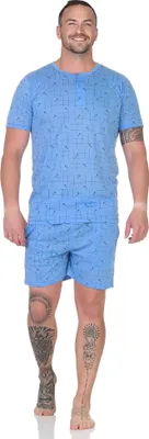 Produktbild von Herren Pyjama Shorty und T-Shirt Schlafanzug, Blau/2XL/54