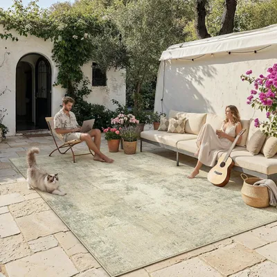 Immagine prodotto di Tappeto da esterno, aspetto juta, beige e grigio, 200x300 cm, lavabile, pelo corto