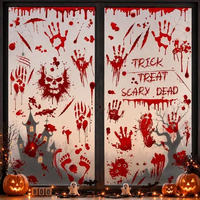 Produktbild von Fensterbilder Halloween 95 Stück Blutige Aufkleber Horror Deko