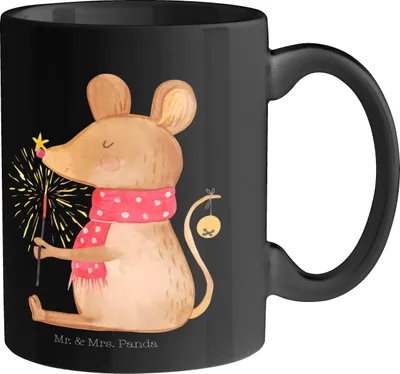 Produktbild von Mr. & Mrs. Panda Tasse Maus Weihnachten - Schwarz - Geschenk, Kaffeetasse, Frohe, Weihnachtsgruß, Trinkbecher, Becher, Weihnachtsmotiv, Mäuschen, haferl, Kaffeebecher