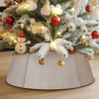 Produktbild von Metallische Tannenbaum-Untersetzhülle Weihnachtslich Elegantes Langlebiges Weiß 70 cm