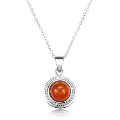 Produktbild von MATERIA by Matthias Wagner Bernstein Anhänger Silber 925 Damen Kettenanhänger Naturstein rund Ø 13mm KA-129