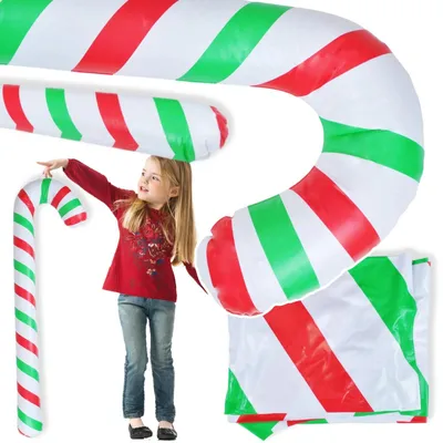Zdjęcie produktu dla Dmuchana ozdoba świąteczna laska cukierek XXL 90 cm balon dekoracja bożonarodzeniowa zielono czerwona do domu i na imprezę