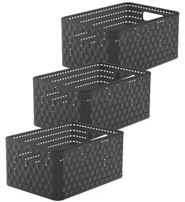 Produktbild von Rotho 3er Set Aufbewahrungsboxen Country - Organizer je 32,8 x 23,8 x 16,0 cm - Kunststoffbox 11 L in Rattan-Optik - Küchen Stapelbox aus Kunststoff
