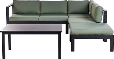 Produktbild von BELIANI Lounge Set Schwarz Aluminium mit Auflagen Grün Stoff Skandi Modern 5-Sitzer Ecksofa Ottomane und 1 Couchtisch Terrasse Garten Möbel