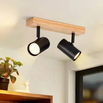 Produktbild von ZMH Deckenleuchte Schwarz Deckenstrahler 2 Flammig Holz Deckenlampe GU10 Deckenspots Schwenkbar 350° Spotslight für Wohnzimmer Schlafzimmer Küchen Korridor Esszimmer