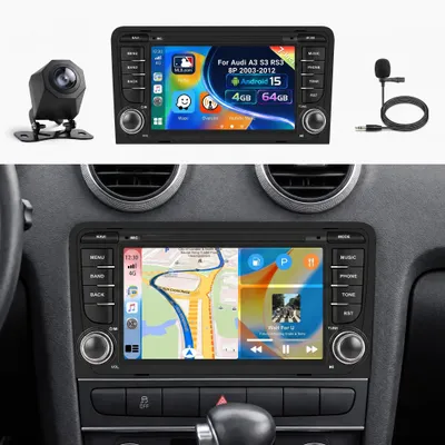 Image de Autoradio Android 15 avec 4G et 64 Go de stockage, écran tactile de 7 pouces, compatible avec les modèles Audi A3, S3 et RS3 (8P)