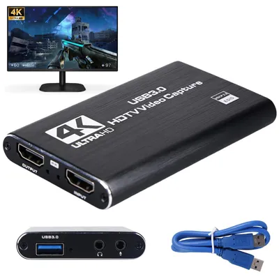 Produktbild von USB 3.0 Video Capture Card 4K HDMI mit Loop-Out, 1080P 60FPS Aufnahmegerät für Streaming, 4K HDMI Capture Karte, Kompatibel mit PS5, Xbox, Switch, Kamera, OBS, Plug & Play für PC/Laptop