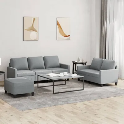 Zdjęcie produktu dla 3-częściowy zestaw sofa z poduszkami jasnoszary materiał