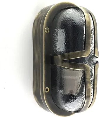 Produktbild von Kellerleuchte Echt-Messing Glas B: 23 cm IP64 in Messing antik E27 Maritim Ovalleuchte