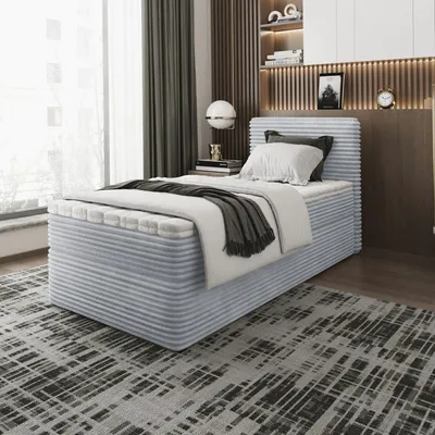 A bedroom scene with a bed, window, and decorative elements.