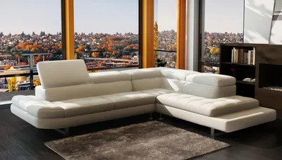 Immagine prodotto di Divano angolare moderno in pelle, forma a L, imbottito, design elegante, ideale per arredare il soggiorno