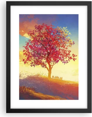 Produktbild von Gerahmtes Poster - Schwarzer Rahmen - Baum Wiese Feld - 30x40 cm - Wand Bild - Wanddeko - Wandbilder - Kunstposter - Wandposter - Bilderrahmen - Bilder - Kunstdruck - Wandbild - P2BPA30x40-3715