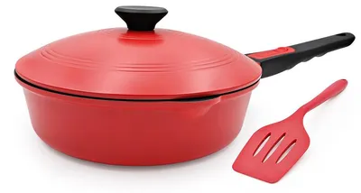 Immagine prodotto di Elzusha - Padella da 24 cm con coperchio - Rivestimento antiaderente e manico removibile - Colore: rosso