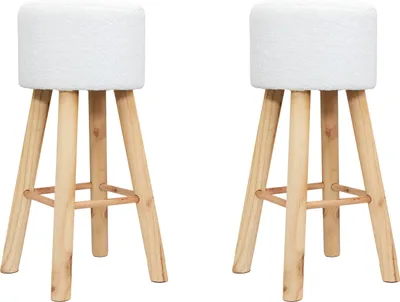 Image de Lot de 2 Tabourets - HOME DECO FACTORY - Freya - Bouclette - Blanc et marron