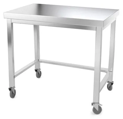 Produktbild von Arbeitstisch aus Edelstahl, 1000 x 600 mm, mit verstärktem Untergestell auf Rollen, – GOLDINOX