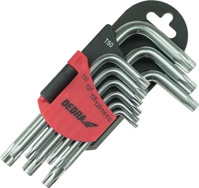 Obrázok produktu pre Sada kľúčov Torx 9-dielna T10-T50, krátka, CRV, pochrómovaná