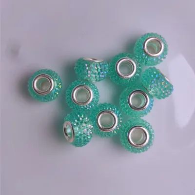 Image de Spacer Charm gros trous perles rondes Bubble à picots, 14 mm, 10 pièces, turquoise