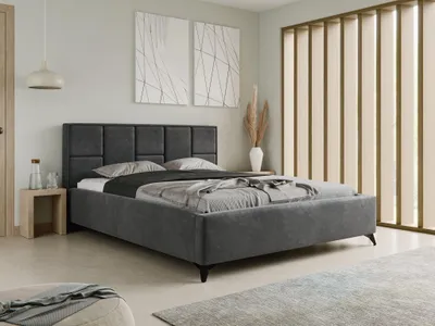 Produktbild von Polsterbett VENICE 160x200 mit Bettkasten | Metallrahmen Lattenrost inklusive Weicher Samt Stoff Dunkelgrau Modernes Kopfteil Stabil Ohne Matratze